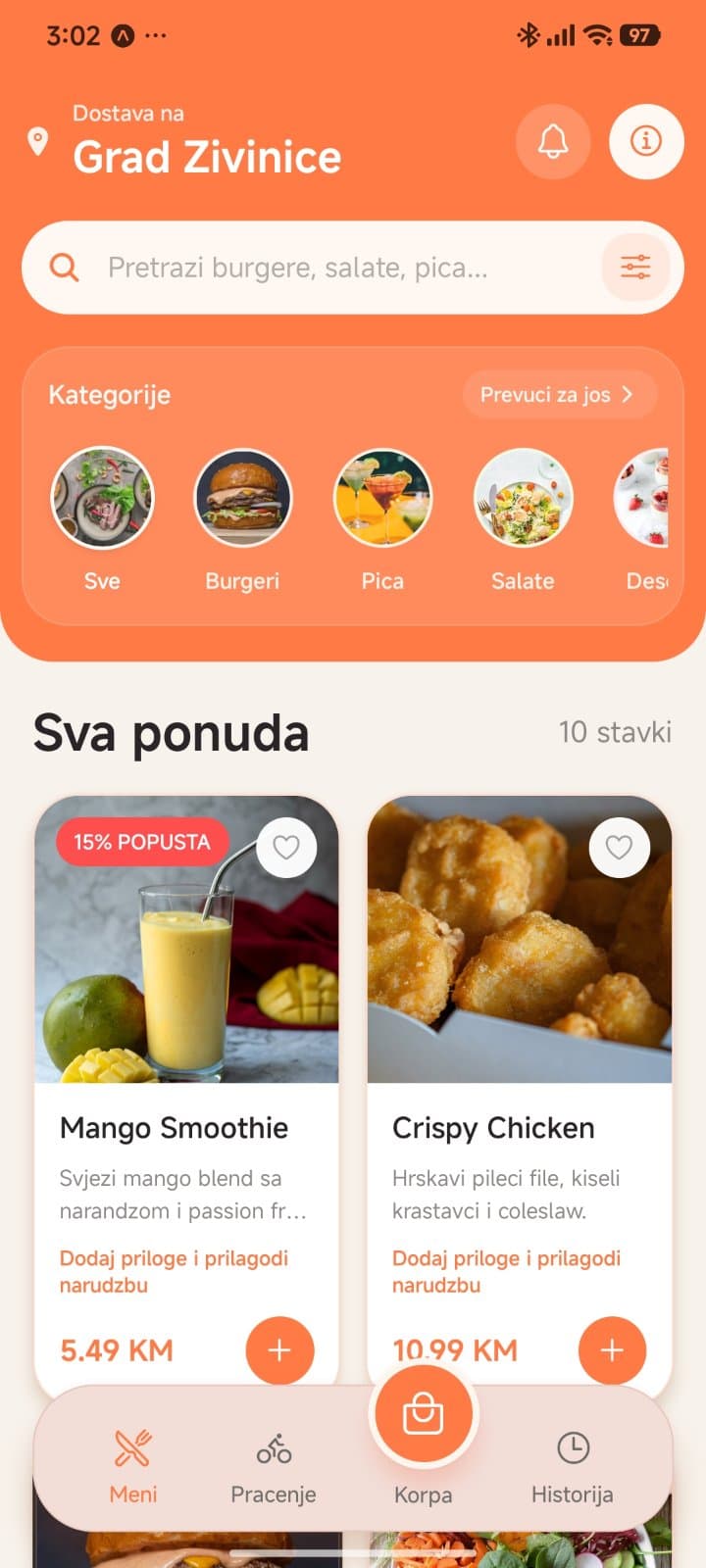 Fast food narudzbe native mobilna aplikacija